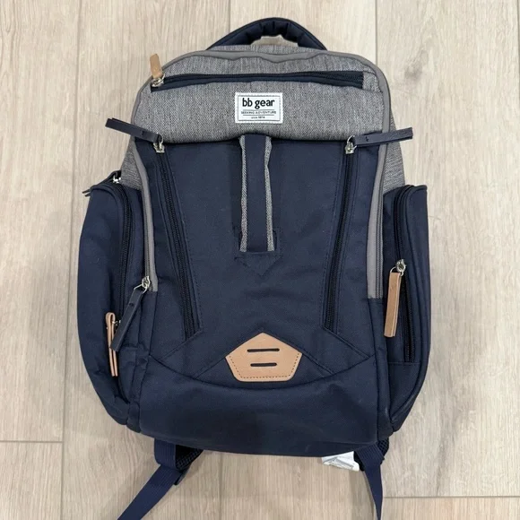 🌺 BB GEAR Navy Blue and Gray Diaper Bag Backpack - Picture 5 of 16